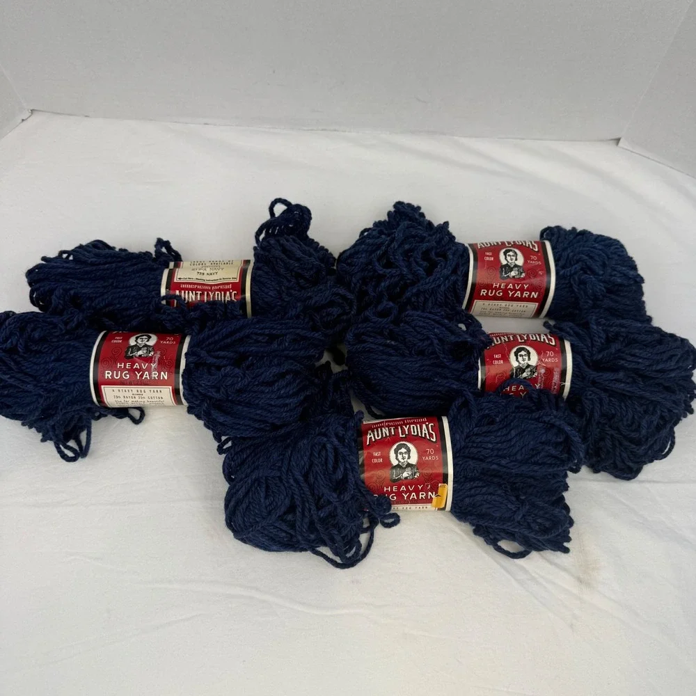 VTG Aunt Lydias Heavy Rug Yarn Navy Blue Rayon Cotton Article 235 Lot of 5